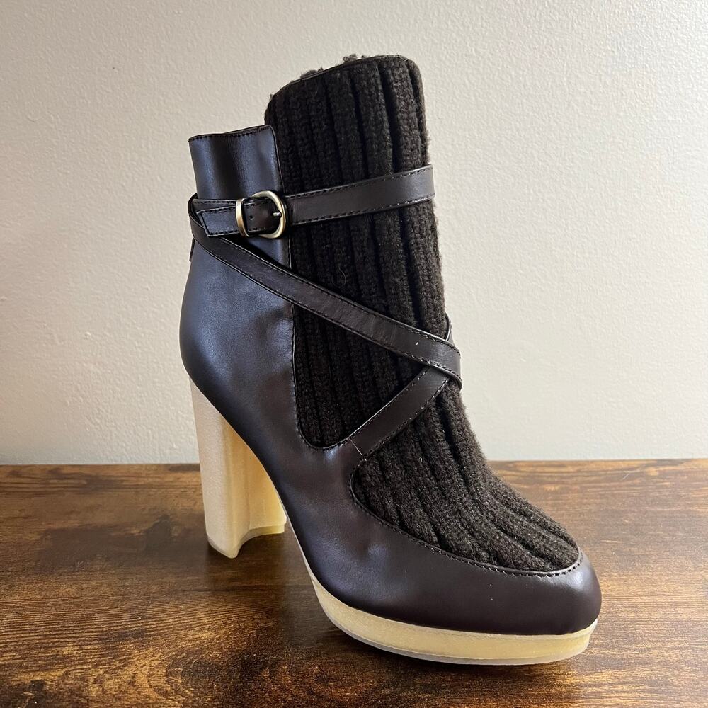 Australia Luxe Collective Mercy Knit Boots 9 Wool Shearling Leather Buckle Block - Picture 3 of 11